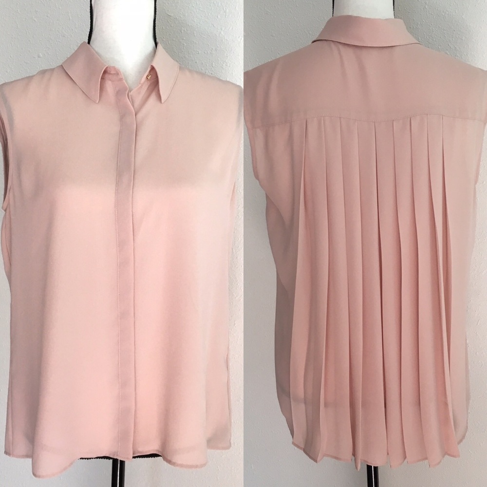Calvin Klein Sleeveless Pleated Back Blouse in Blush Pink